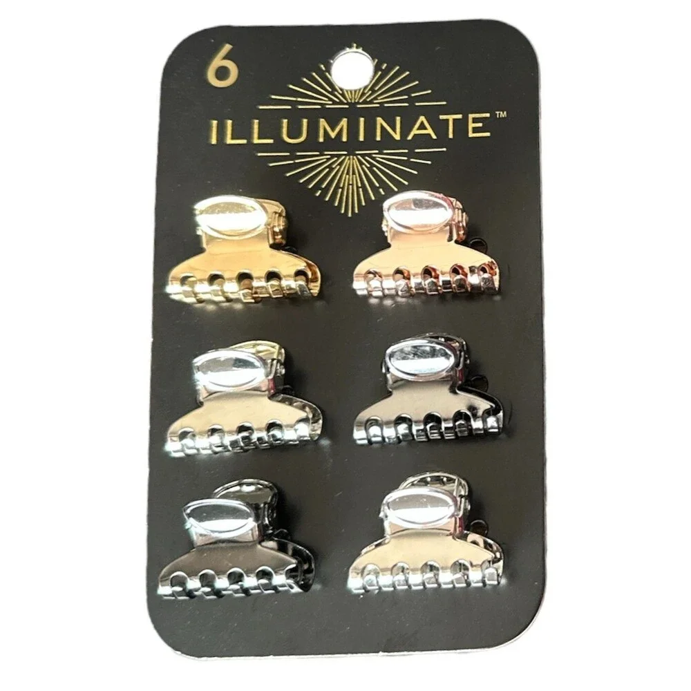 Lot of 2 Illuminate Clips Pinches - Metallic Gold, Black & Silver Colors 12PCS
